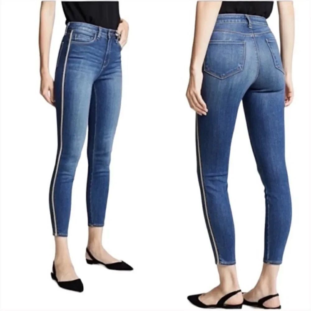 L'AGENCE Margot Skinny Jeans High Rise Neptune Gold Tuxedo Stripe